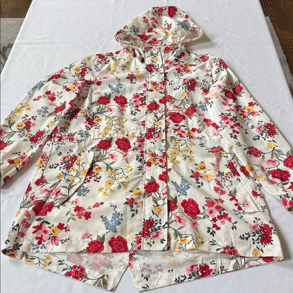 Linda Anderson Rose Floral Hooded Drawstring Spring Raincoat Jacket Size Large - Picture 4 of 7
